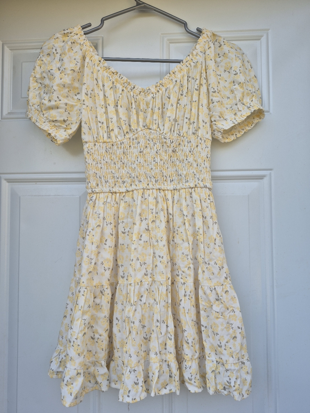 Pastel Yellow/White Floral Smocked Waist Coquette Mini Dress Skort With Pockets